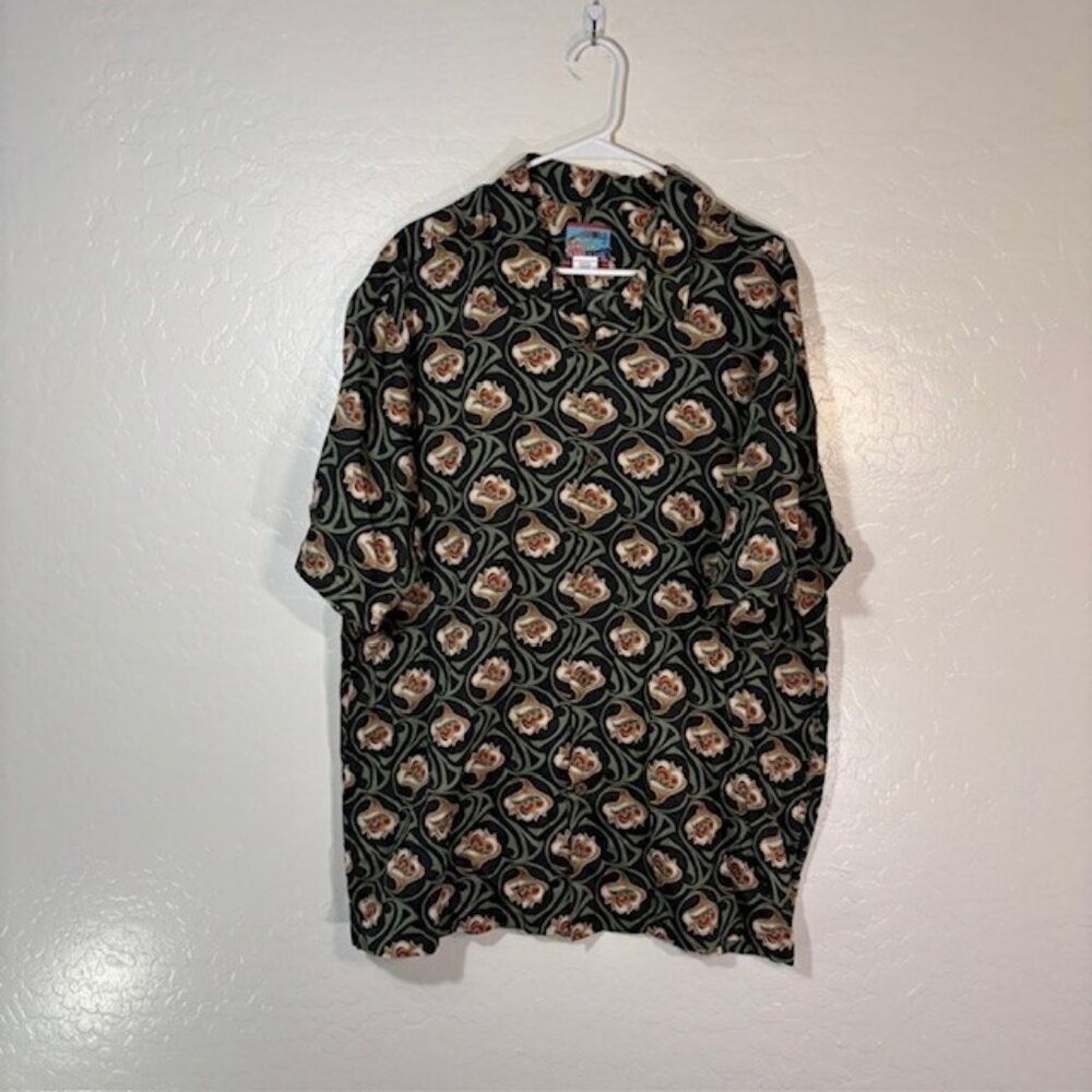 Joe Kealoha Hawaiian Shirt Mens XXL Black Green Casual Camp